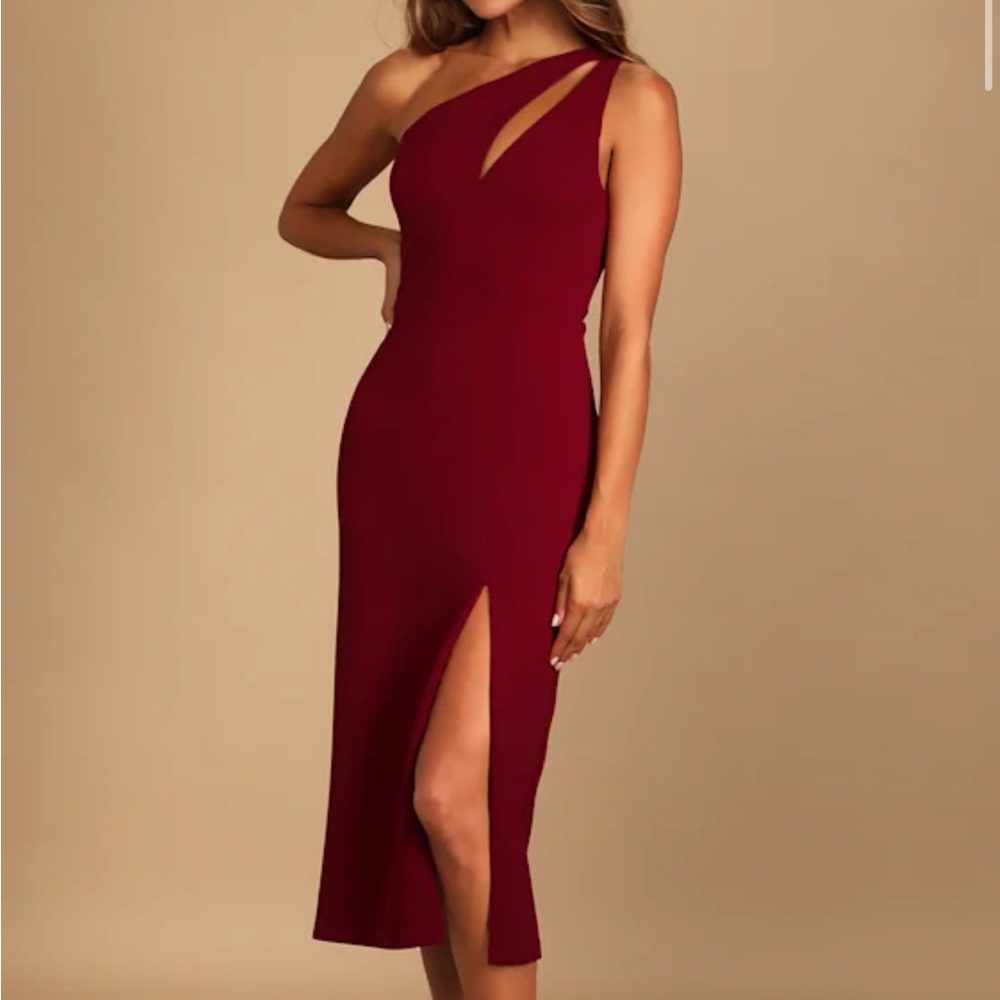 NWT Elegant Burgundy One-Shoulder Dress
